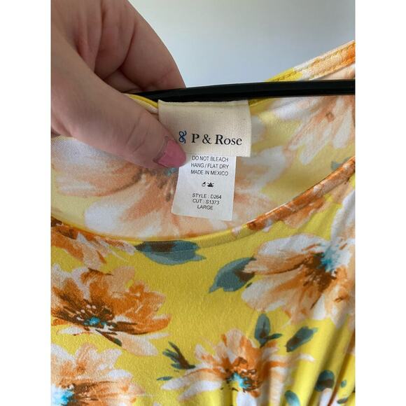 P &. Rose Large Yellow Floral Tiered Midi Dress - Picture 4 of 4